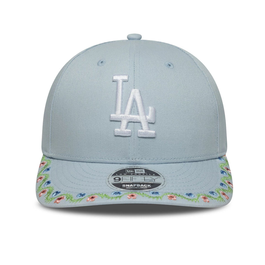 This is a LA Dodgers MLB Floral Pastel Blue Low Profile 9FIFTY Snapback Adjustable Cap 2