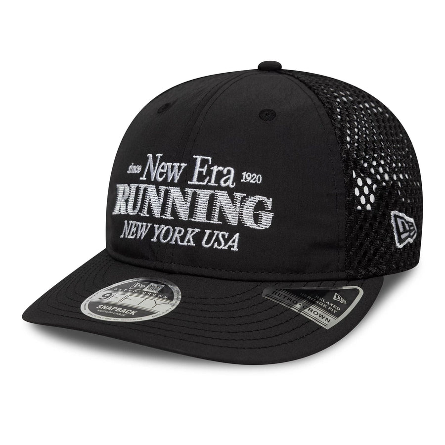 This is a New Era Running Black Retro Crown 9FIFTY Adjustable Cap 1