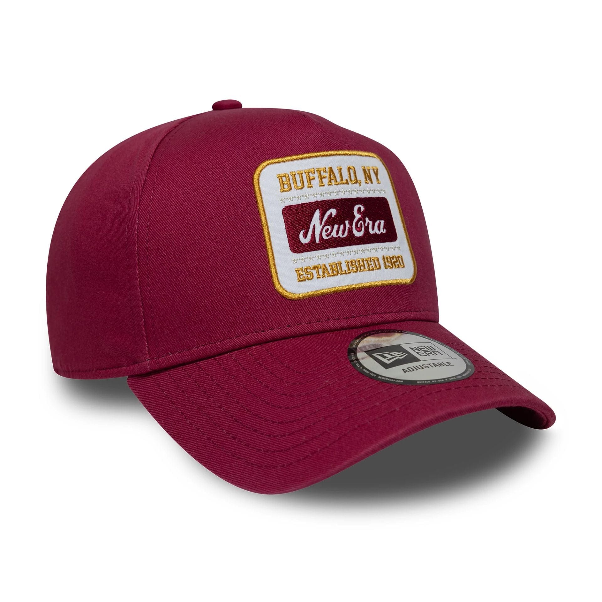 This is a New Era Washed Patch Dark Red 9FORTY E-Frame Adjustable Cap 3