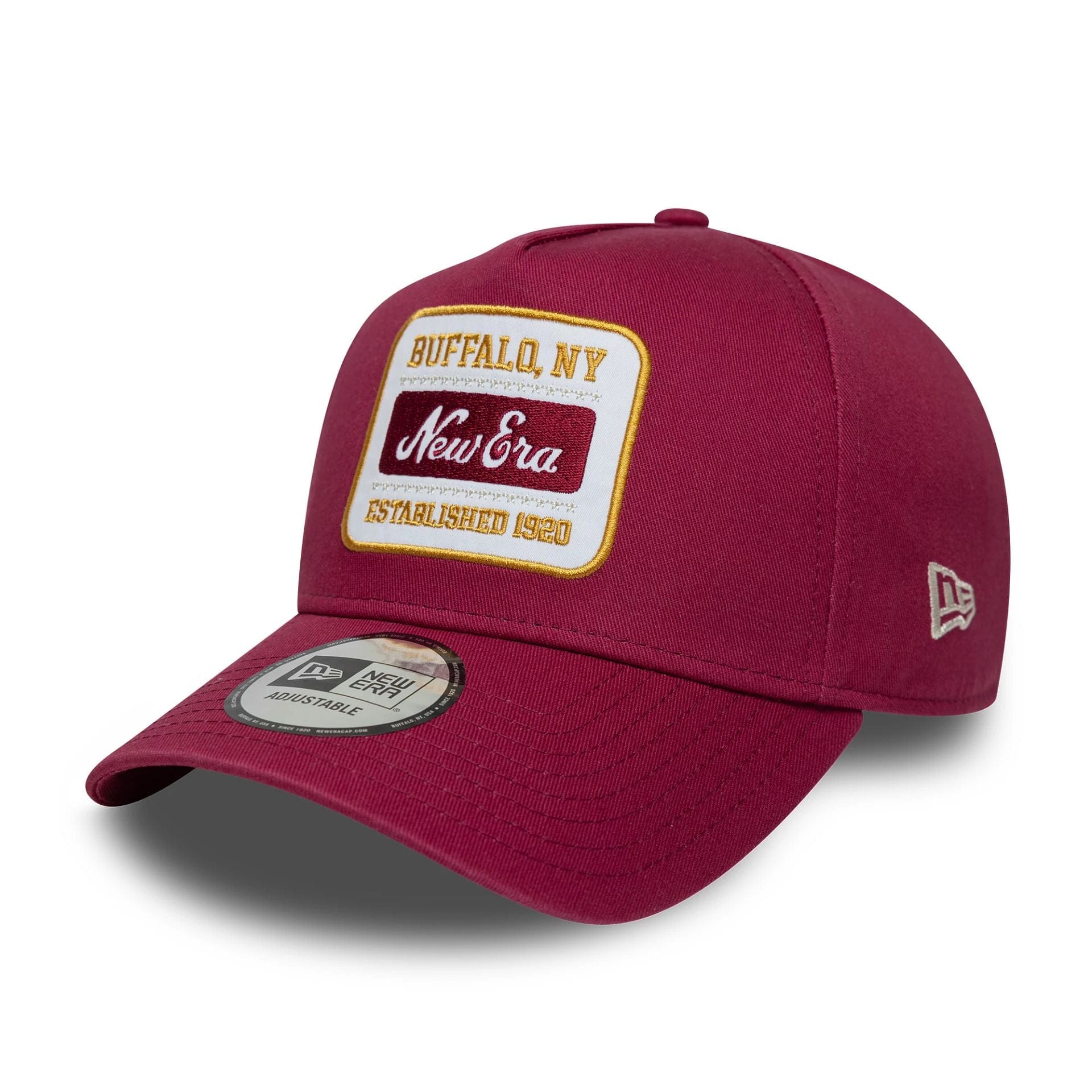 This is a New Era Washed Patch Dark Red 9FORTY E-Frame Adjustable Cap 1