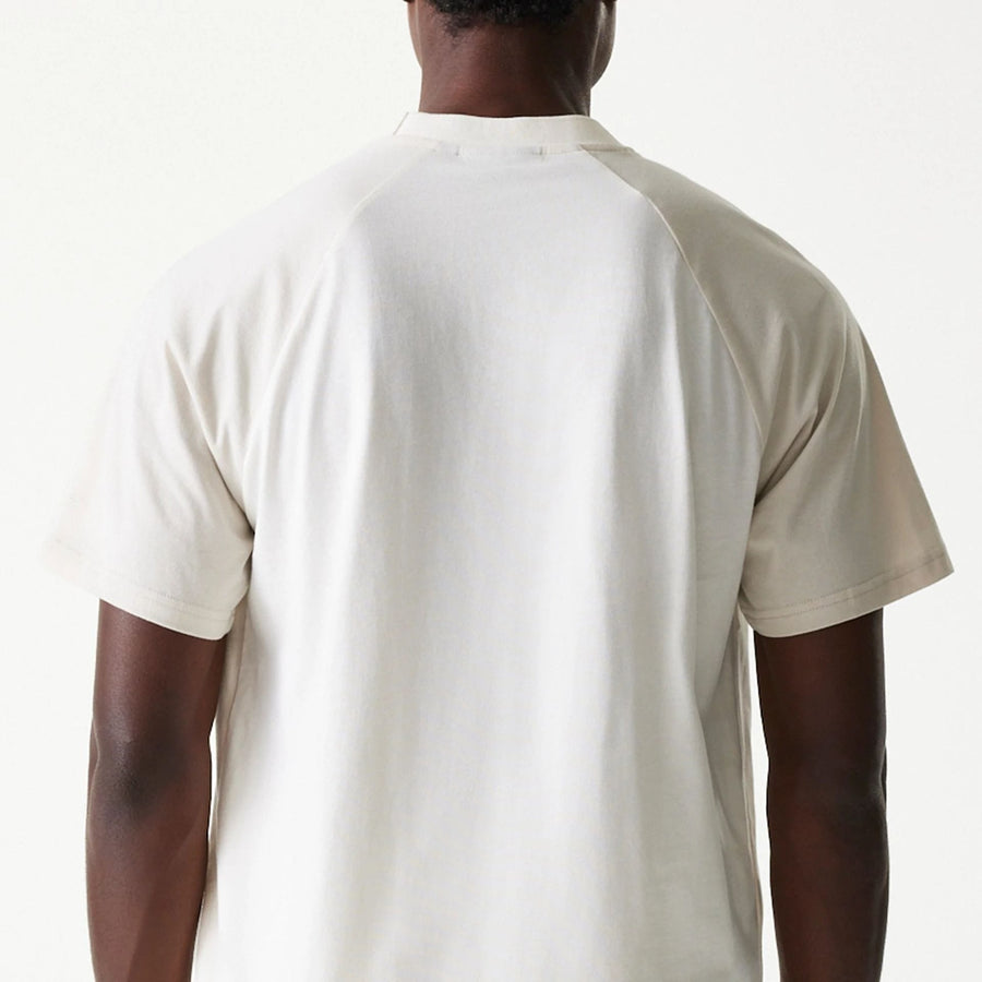 The Male model is wearing New York Yankees MLB Raglan Open White Oversized T-Shirt 5