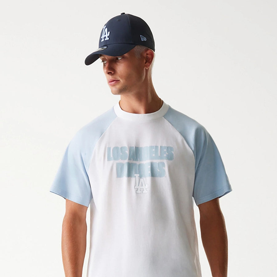 The Male model is wearing LA Dodgers MLB Raglan White Oversized T-Shirt 3