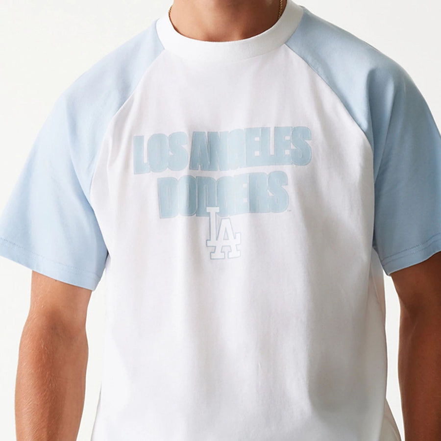 The Male model is wearing LA Dodgers MLB Raglan White Oversized T-Shirt 4