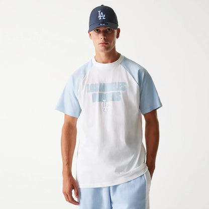 The Male model is wearing LA Dodgers MLB Raglan White Oversized T-Shirt 1