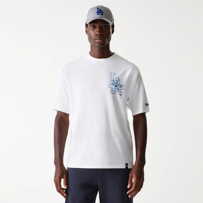 The Male model is wearing LA Dodgers MLB Floral Graphic White Oversized T-Shirt 1