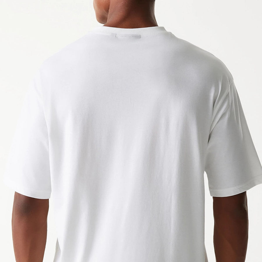 The Male model is wearing LA Lakers NBA Palm Tree White Oversized T-Shirt 4