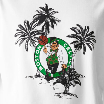 The Male model is wearing Boston Celtics NBA Palm Tree Open White Oversized T-Shirt 6