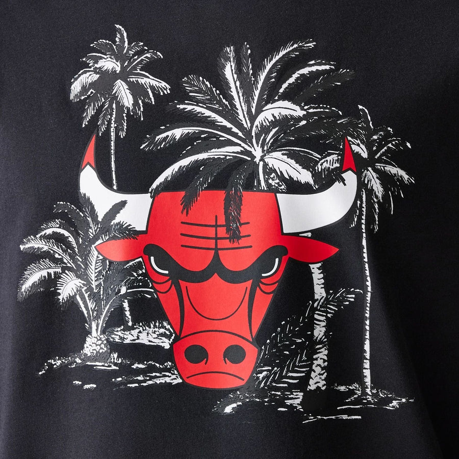 The Male model is wearing Chicago Bulls NBA Palm Tree Black Oversized T-Shirt 7