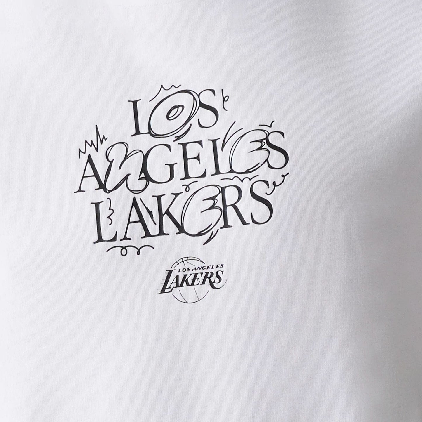 The Male model is wearing LA Lakers NBA Court Graphic White T-Shirt 7