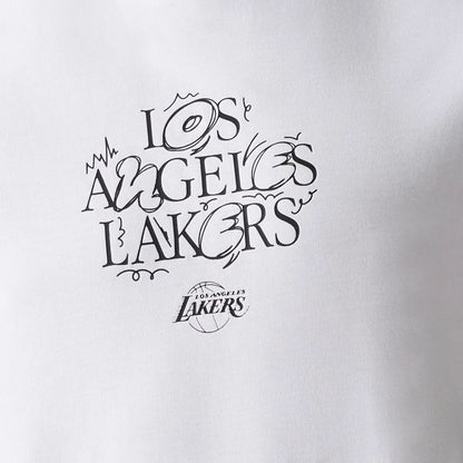 The Male model is wearing LA Lakers NBA Court Graphic White T-Shirt 7
