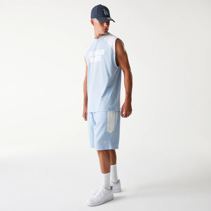 The Male model is wearing LA Dodgers MLB Raglan Pastel Blue Shorts 7