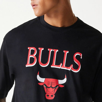 The Male model is wearing Chicago Bulls NBA Team Graphic Black Oversized T-Shirt 5