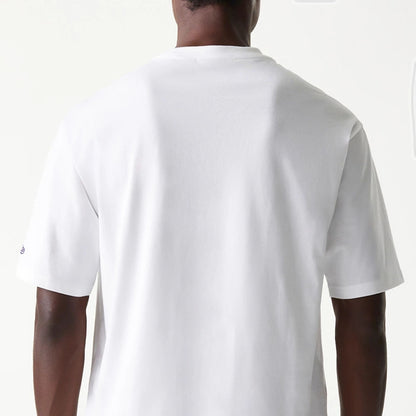 The Male model is wearing LA Lakers NBA Team Graphic White Oversized T-Shirt 7