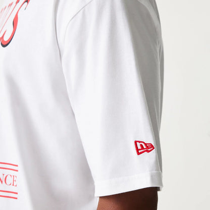 The Male model is wearing Chicago Bulls NBA Team Graphic White Oversized T-Shirt 6