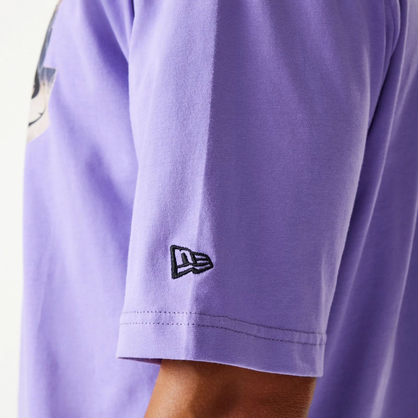 The Male model is wearing LA Lakers NBA All Over Print Infill Purple Oversized T-Shirt 6