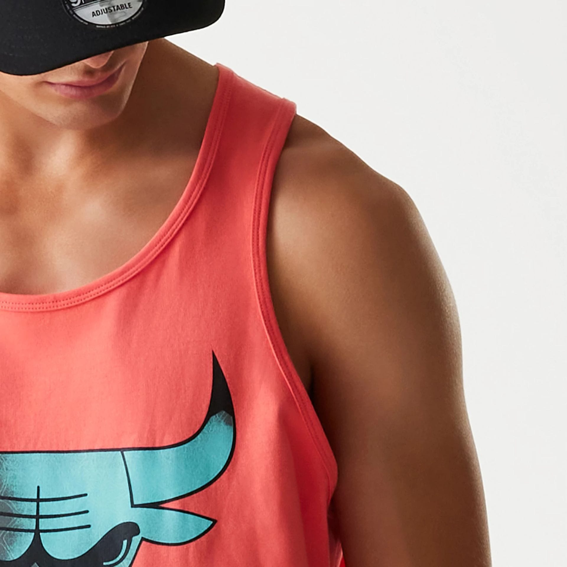 The Male model is wearing Chicago Bulls NBA All Over Print Infill Pink Vest Top 8