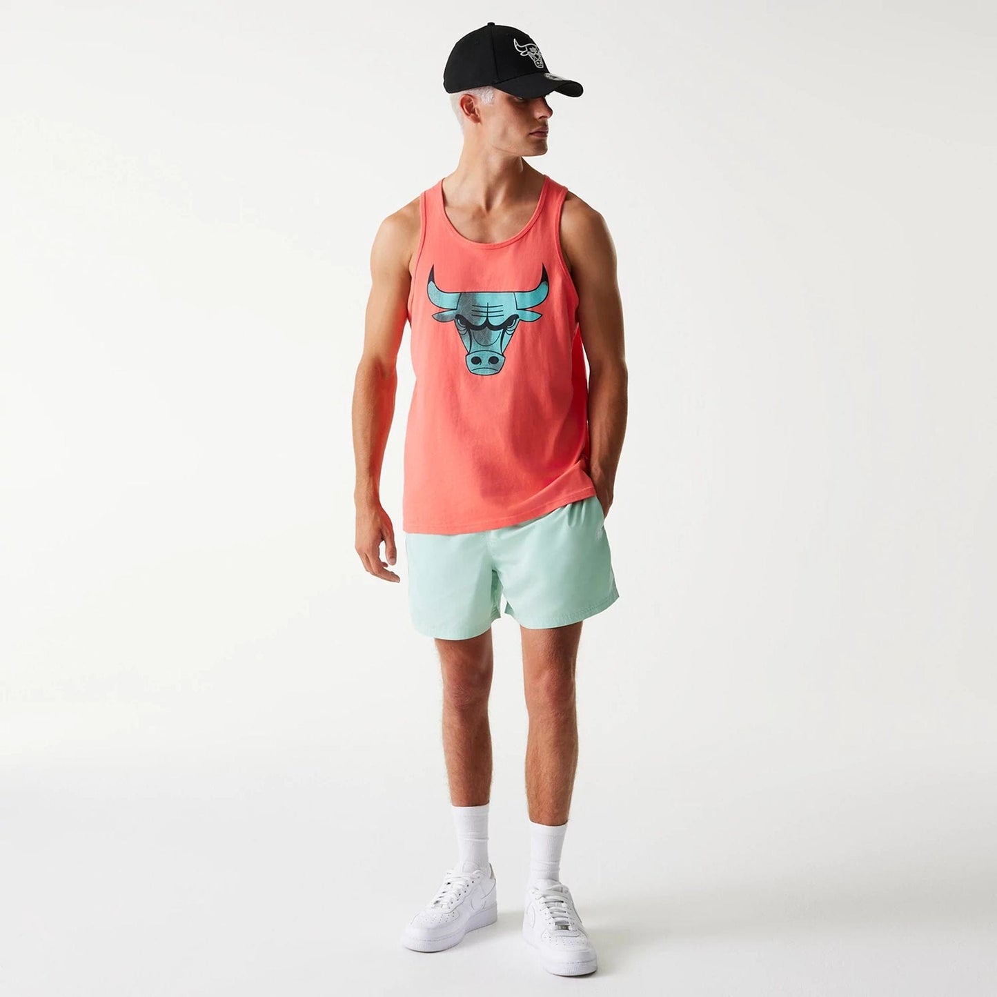 The Male model is wearing Chicago Bulls NBA All Over Print Infill Pink Vest Top 5