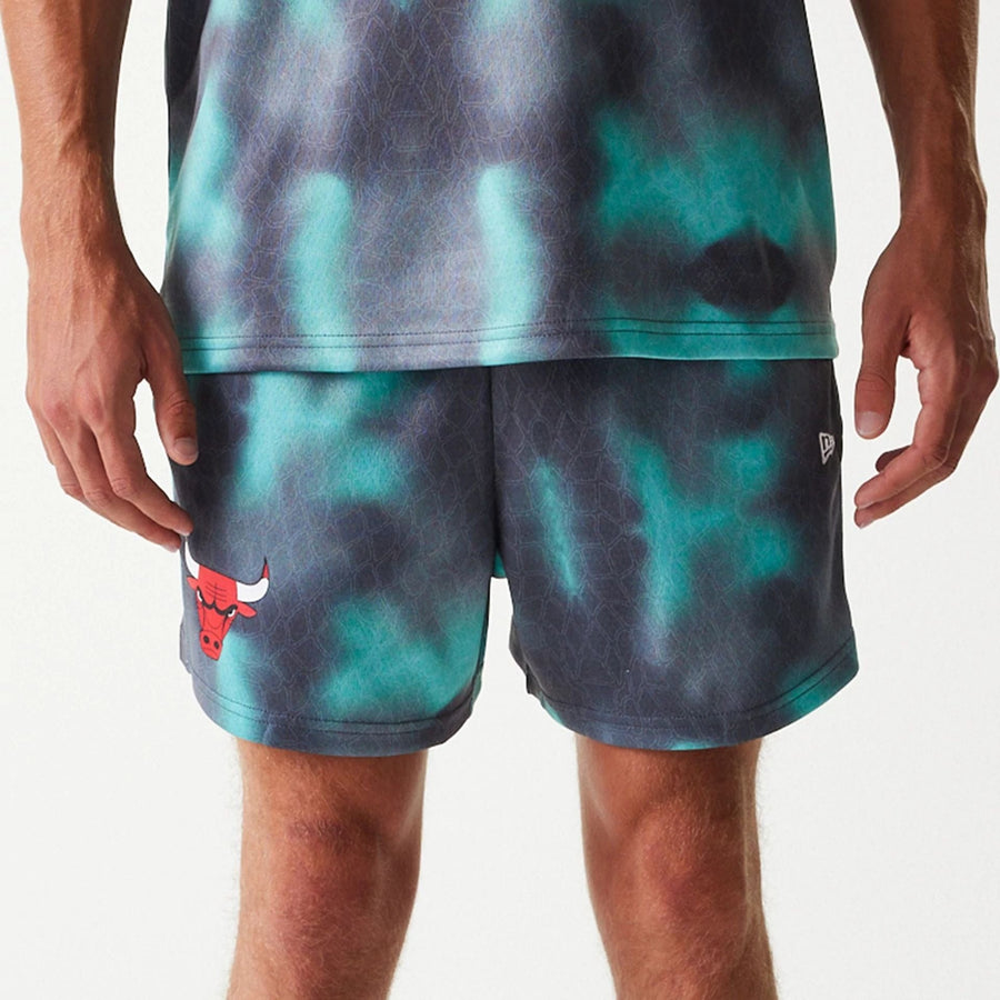 The Male model is wearing Chicago Bulls NBA All Over Print Green Shorts 3