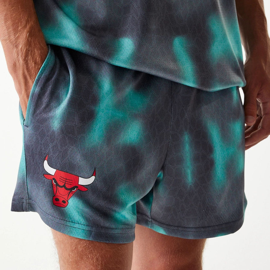The Male model is wearing Chicago Bulls NBA All Over Print Green Shorts 4