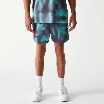 The Male model is wearing Chicago Bulls NBA All Over Print Green Shorts 1