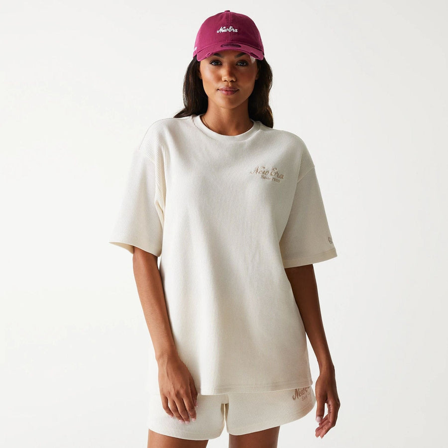 The Male model is wearing New Era Waffle Open White Oversized T-Shirt 4