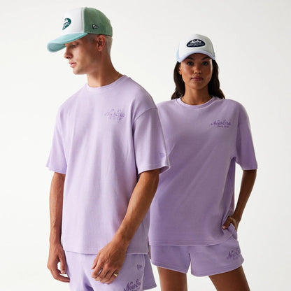 The Male model is wearing New Era Waffle Pastel Purple Oversized T-Shirt 1