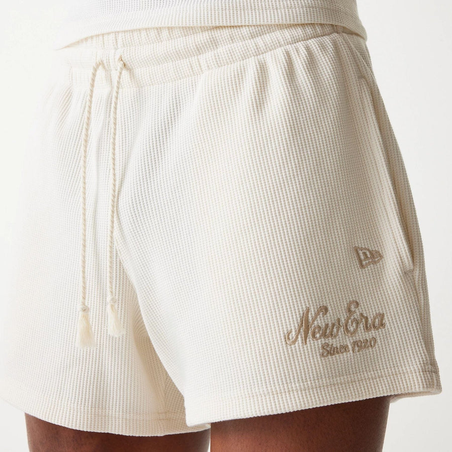 The Male model is wearing New Era Waffle Open White Shorts 6
