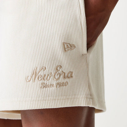 The Male model is wearing New Era Waffle Open White Shorts 4