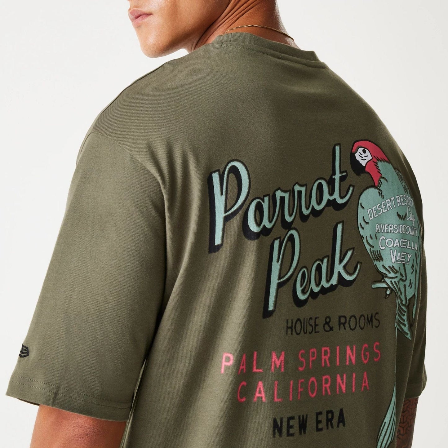 The Male model is wearing New Era Animal Graphic Green Oversized T-Shirt 6