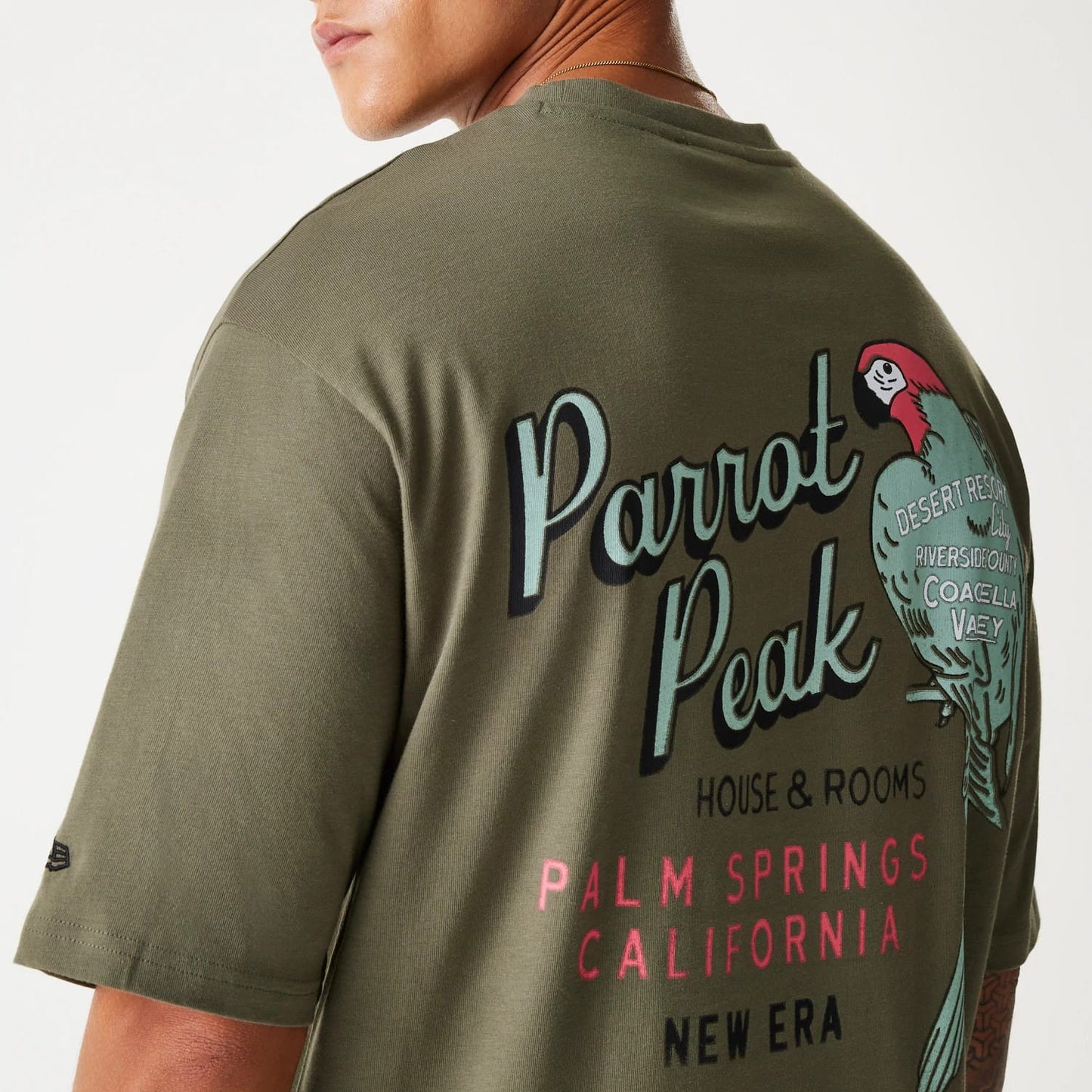 The Male model is wearing New Era Animal Graphic Green Oversized T-Shirt 6