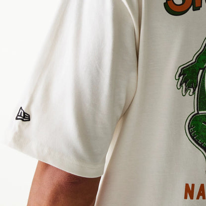 The Male model is wearing New Era Animal Graphic Open White Oversized T-Shirt 7