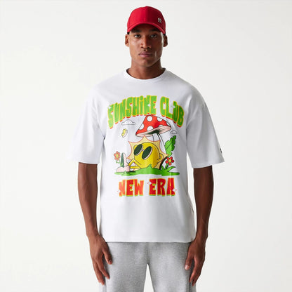 The Male model is wearing New Era Outdoor Graphic White Oversized T-Shirt 3