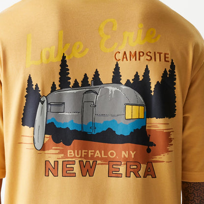 The Male model is wearing New Era Vacation Graphic Beige Oversized T-Shirt 4