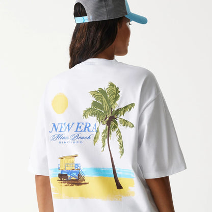 The Male model is wearing New Era Vacation Graphic White Oversized T-Shirt 5
