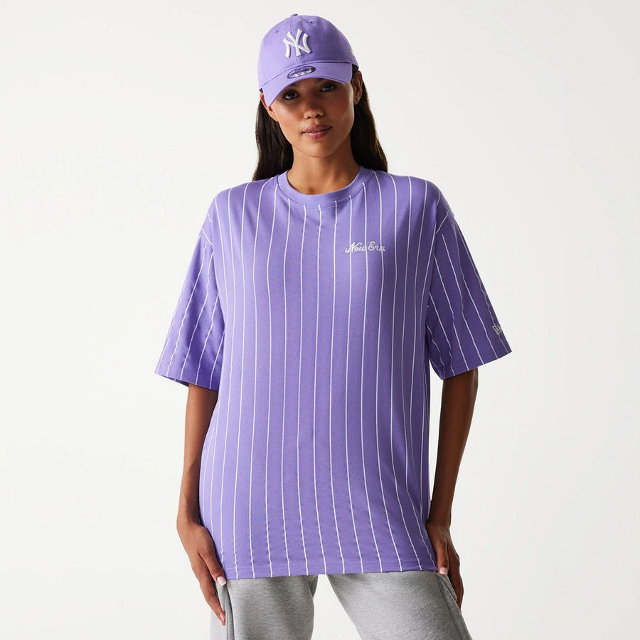 The Male model is wearing New Era Pinstripe Purple Oversized T-Shirt 3