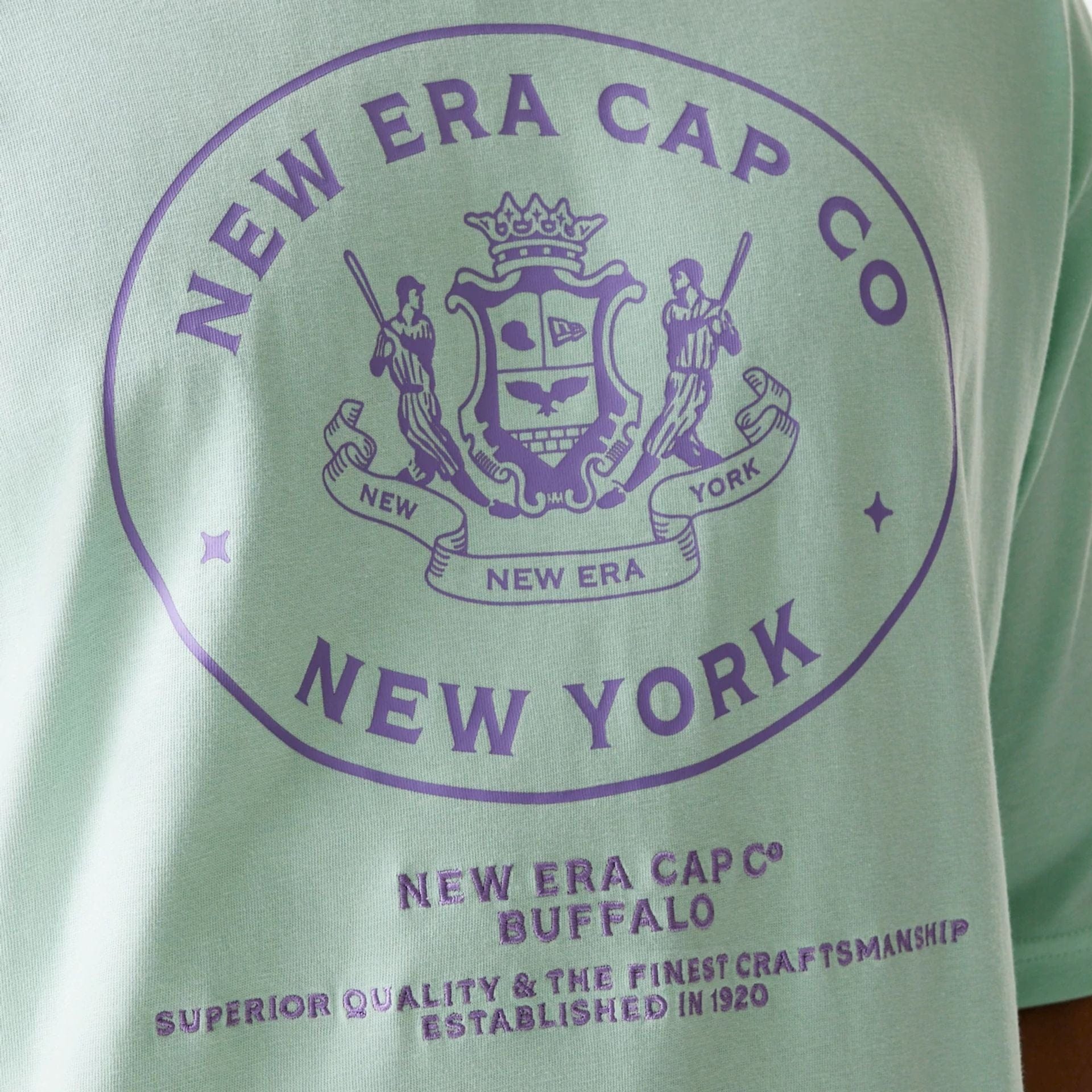 The Male model is wearing New Era Crest Pastel Green Oversized T-Shirt 4