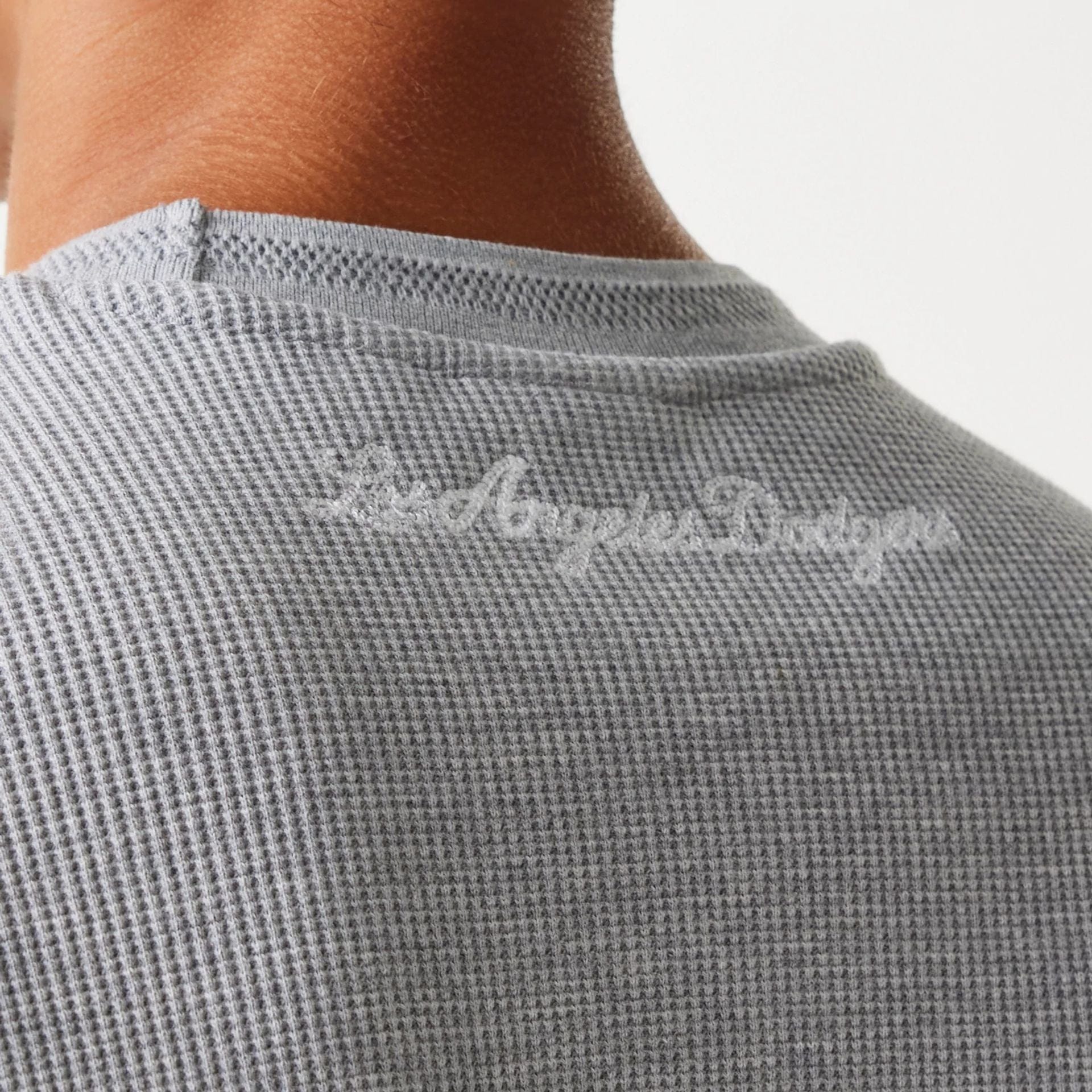 The Male model is wearing LA Dodgers MLB Waffle Grey Oversized Crew Neck Sweater 4