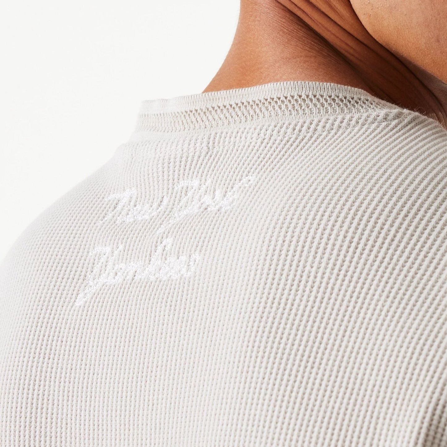 The Male model is wearing New York Yankees MLB Waffle Cream Oversized Crew Neck Sweater 4