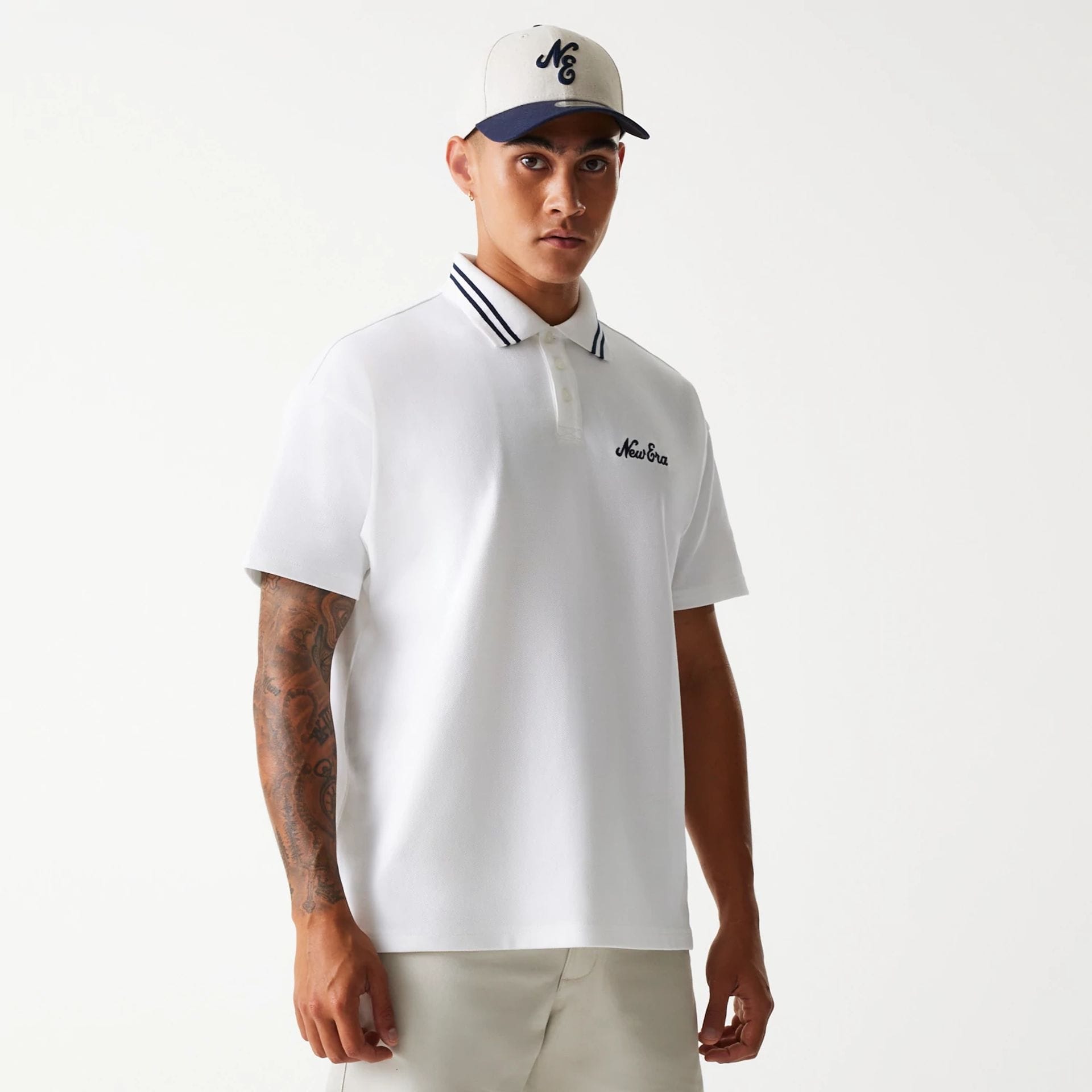New Era Drop Shoulder Polo White Shirt | NEC EU