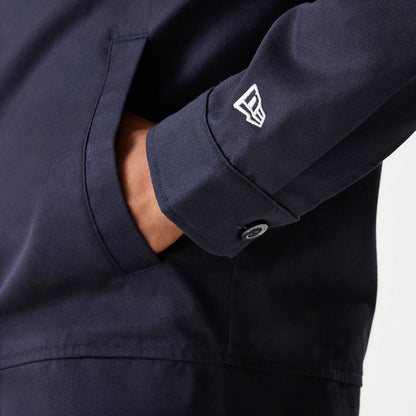 The Male model is wearing New York Yankees MLB Navy Collared Jacket 5