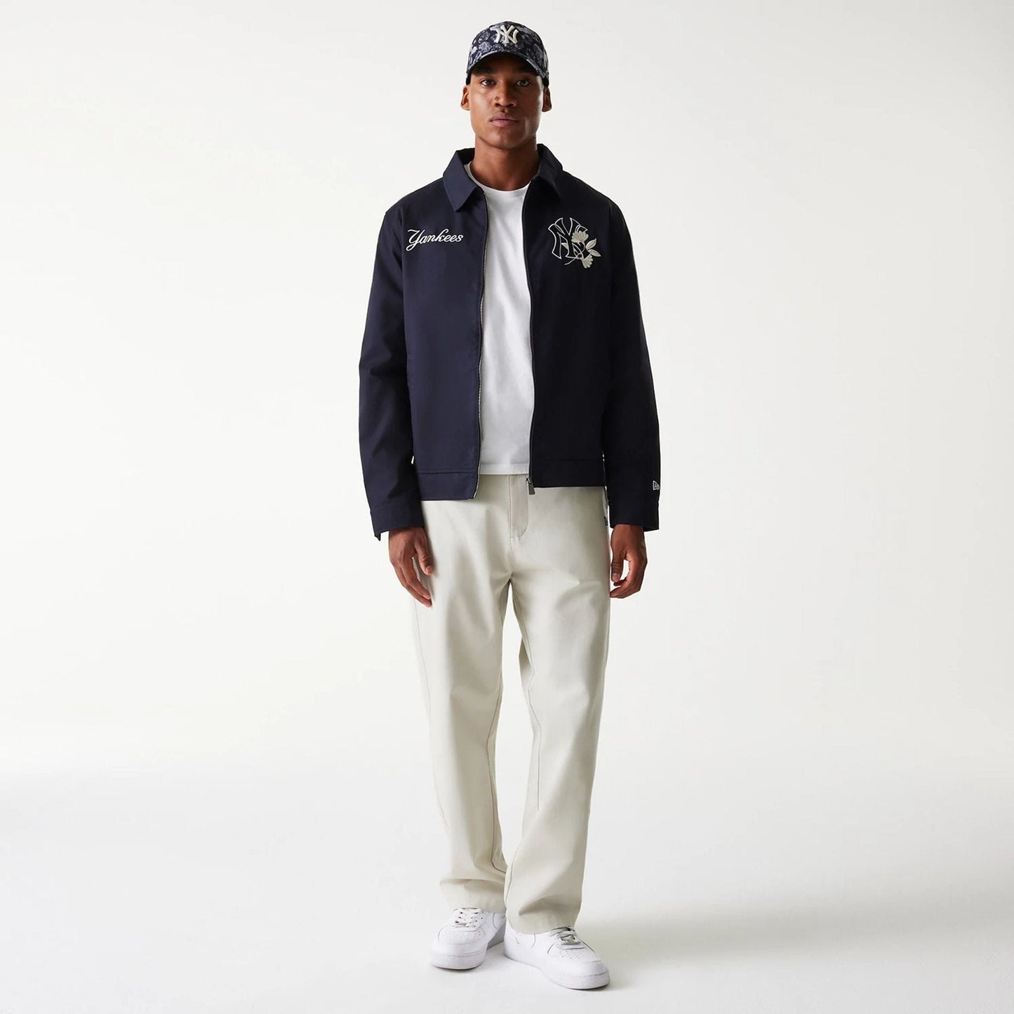 The Male model is wearing New York Yankees MLB Navy Collared Jacket 8