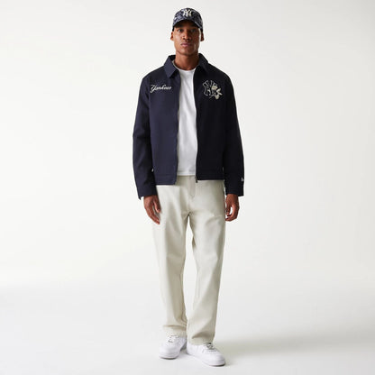 The Male model is wearing New York Yankees MLB Navy Collared Jacket 8