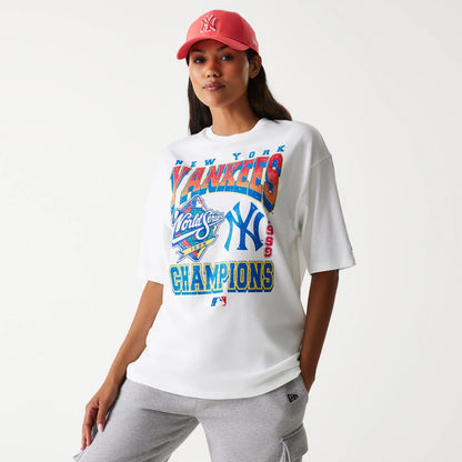 The Male model is wearing New York Yankees MLB World Series White Oversized T-Shirt 5