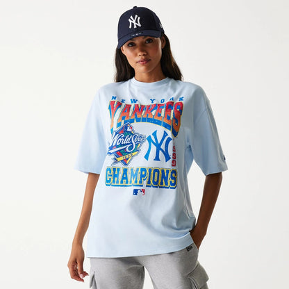 The Male model is wearing New York Yankees MLB World Series Pastel Blue Oversized T-Shirt 5