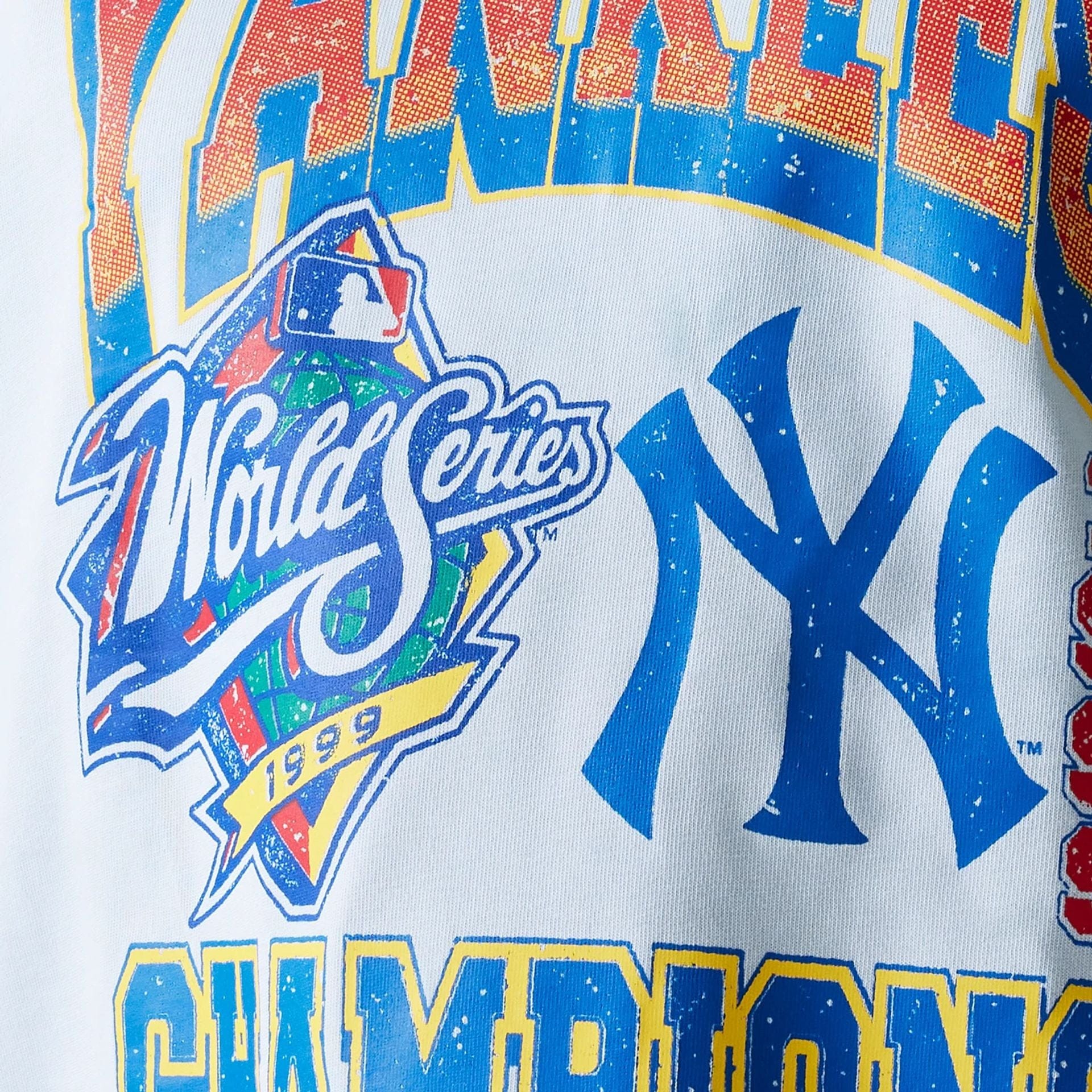 The Male model is wearing New York Yankees MLB World Series Pastel Blue Oversized T-Shirt 6