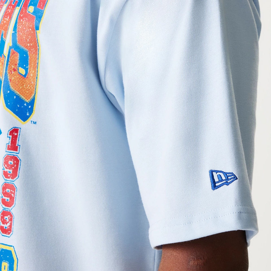 The Male model is wearing New York Yankees MLB World Series Pastel Blue Oversized T-Shirt 7