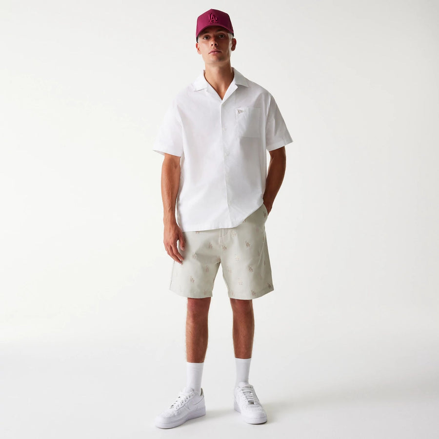 The Male model is wearing LA Dodgers MLB Monogram Cream Shorts 8
