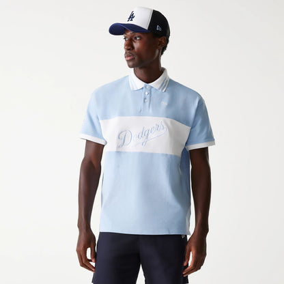 The Male model is wearing LA Dodgers MLB Graphic Pastel Blue Polo Shirt 1