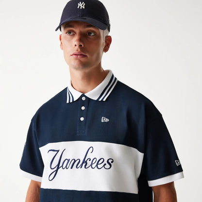 The Male model is wearing New York Yankees MLB Graphic Navy Polo Shirt 5
