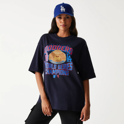 The Male model is wearing LA Dodgers MLB World Series Navy Oversized T-Shirt 4